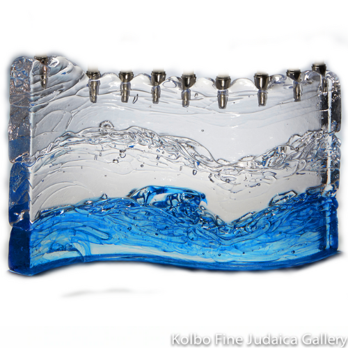 Menorah, Glass Wave with Turquoise Base