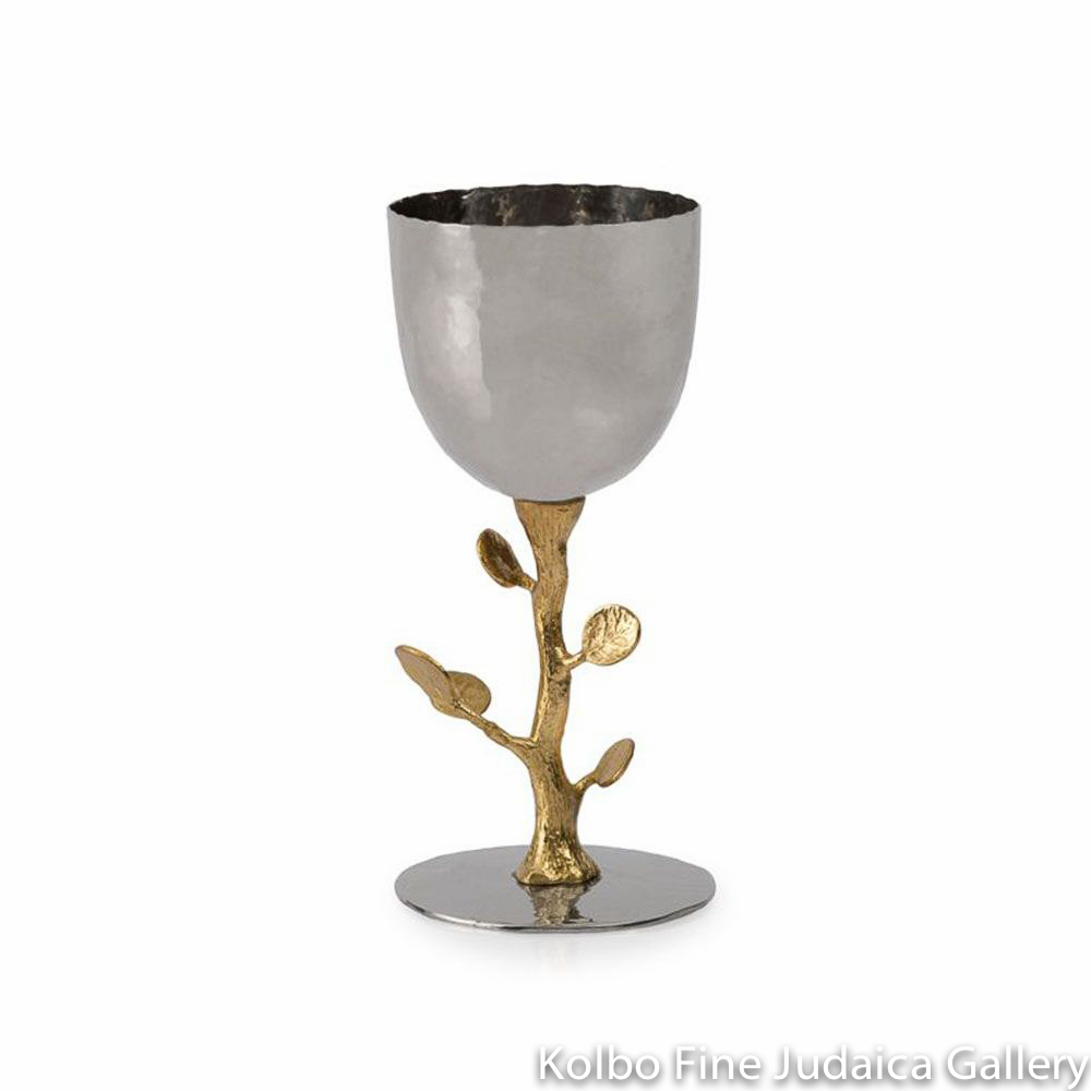 Kiddush Cup, Golden Botanical Leaf, Stainless Steel and Goldtone