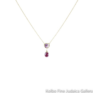 Necklace, Small Beaded Pink Sapphire, Ruby, Pearl, and Rhodalite, Gold-Filled Chain