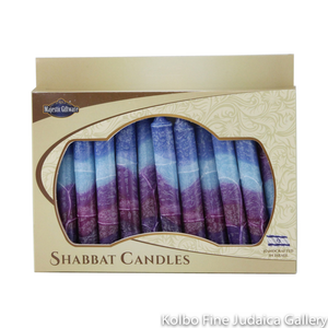 Shabbat Candles, Blue and Purple Box of 12, Unscented Dripless Paraffin