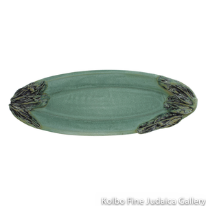 Serving Dish, Hand-Made Ceramic, Large Extended Oval with 3-D Leaves