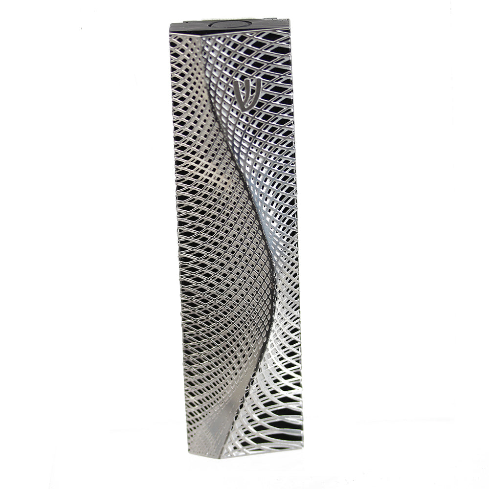 Mezuzah, Cut Out Three Dimensional Ripple Design, Stainless Steel on Black Background, Medium Size