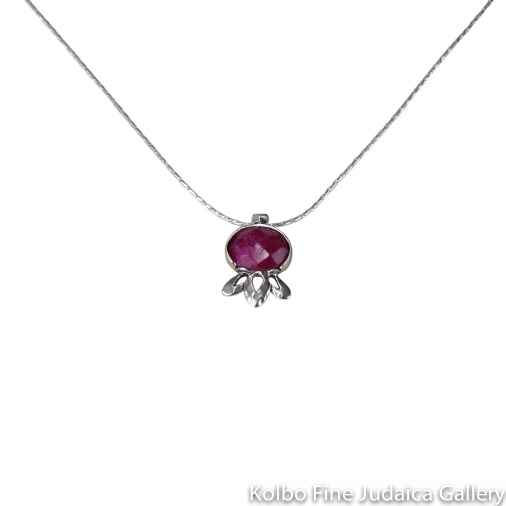 Necklace, Pomegranate Pendant with Ruby, Sterling Silver Chain