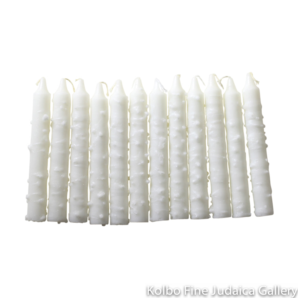 Shabbat Candles, White, Box of 12, Unscented Dripless Paraffin, made in Israel