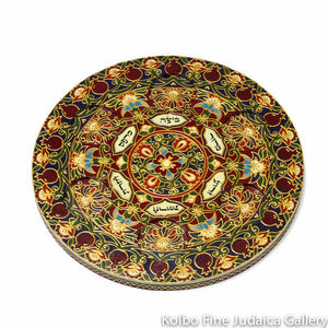 Seder Plate, Hand-Painted Wood with Glass Bowls, Pomegranate Design, One-of-a-Kind, #38